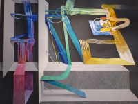 Oswaldo Sagastegui - Peru 1936 - Dos estructuras dos imagenes - tecnica mixta sobre tela - 170 x 200 cms - 1990